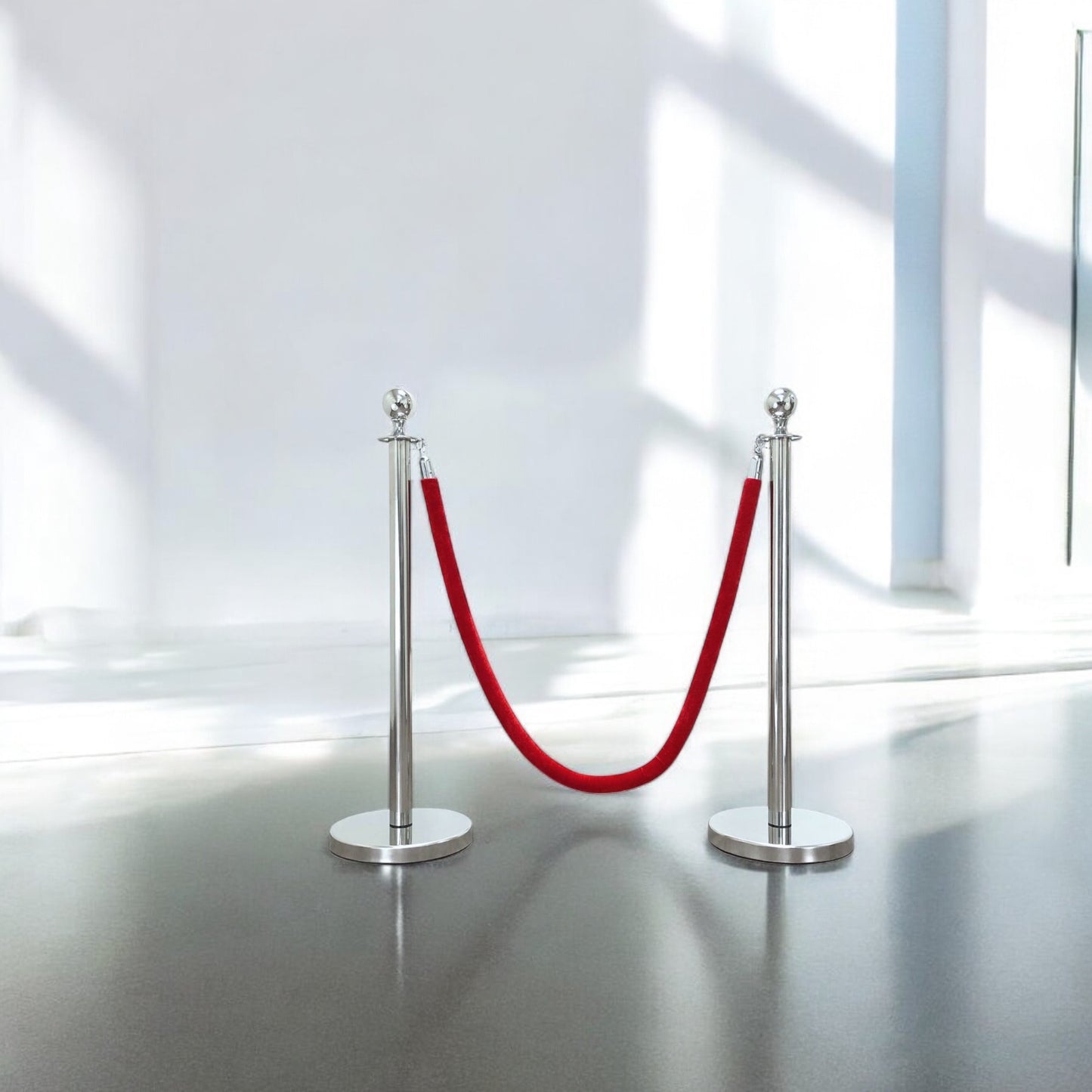Chrome Stanchions Rental - Red Velvet Rope (2 Poles + 1 Rope) (Copy)