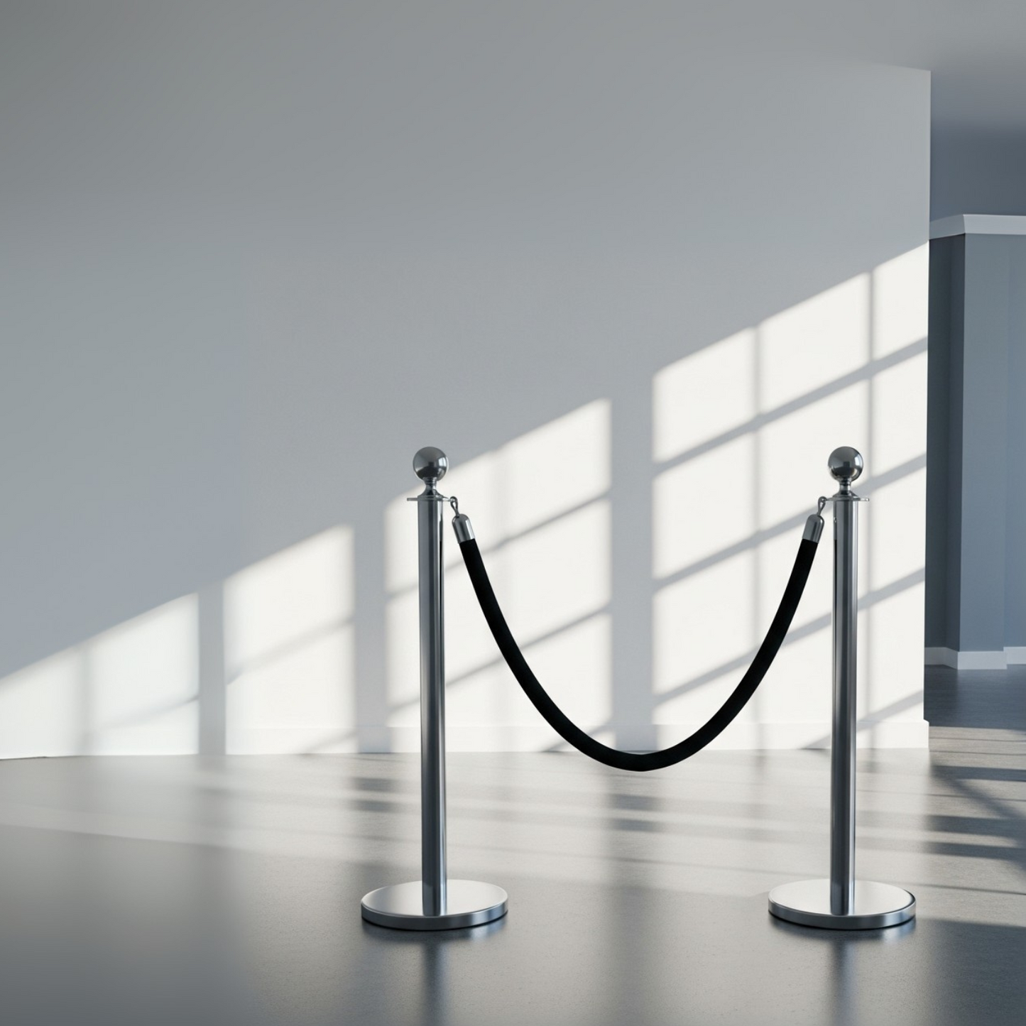 Chrome Stanchions Rental - Black Velvet Rope (2 Poles + 1 Rope) (Copy)