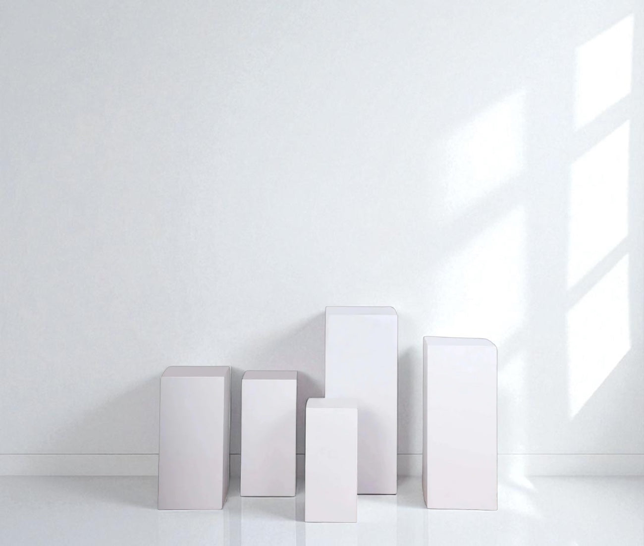 White Rectangular Pedestal Stands Set of 5 - Rental