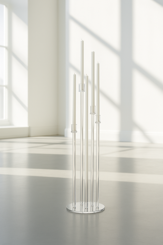 5-Arm Clear Candelabra with Mirror Base 51" - Rental