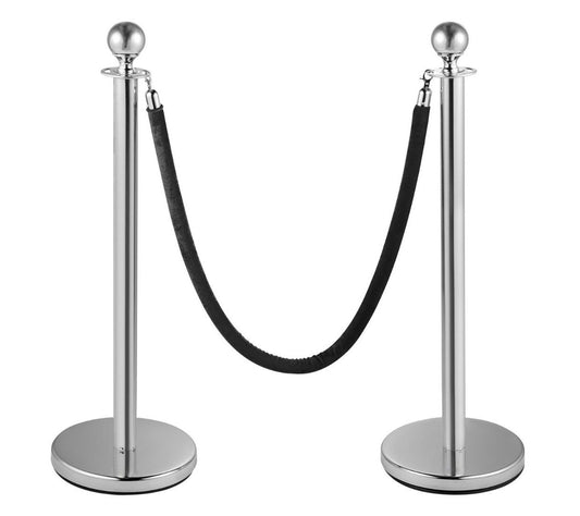 Two chrome  stanchions with a black velvet rope
