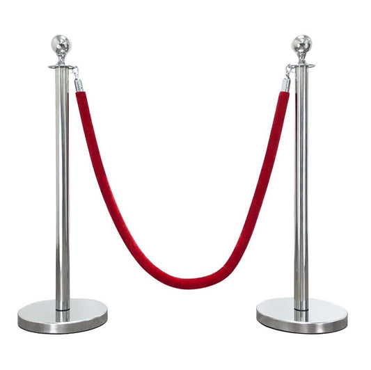 Chrome crowd control stanchion with red velvet rope