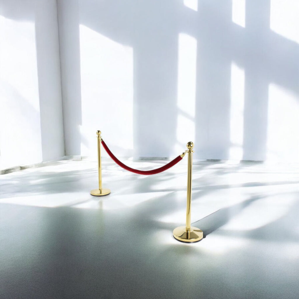 Brass Stanchions Rental - Burgundy Velvet Rope (2 Poles + 1 Rope) - Rental