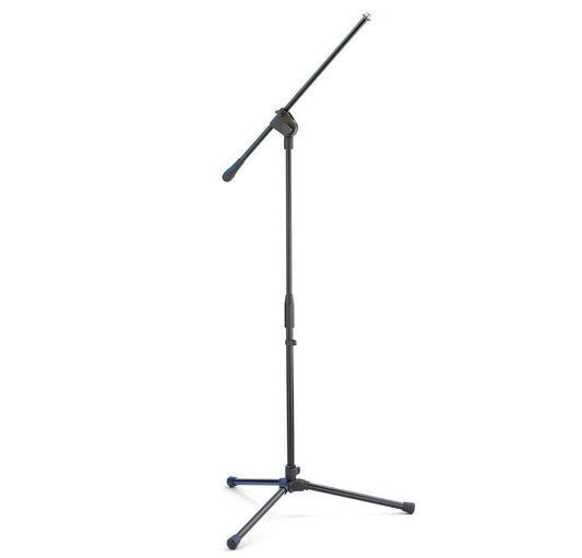 Black microphone stand for corded or wireless mic.