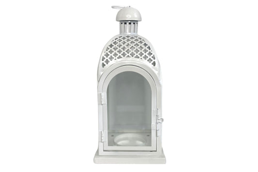 White metal lantern centerpiece or aisle decor. For rent in Nassau County New York