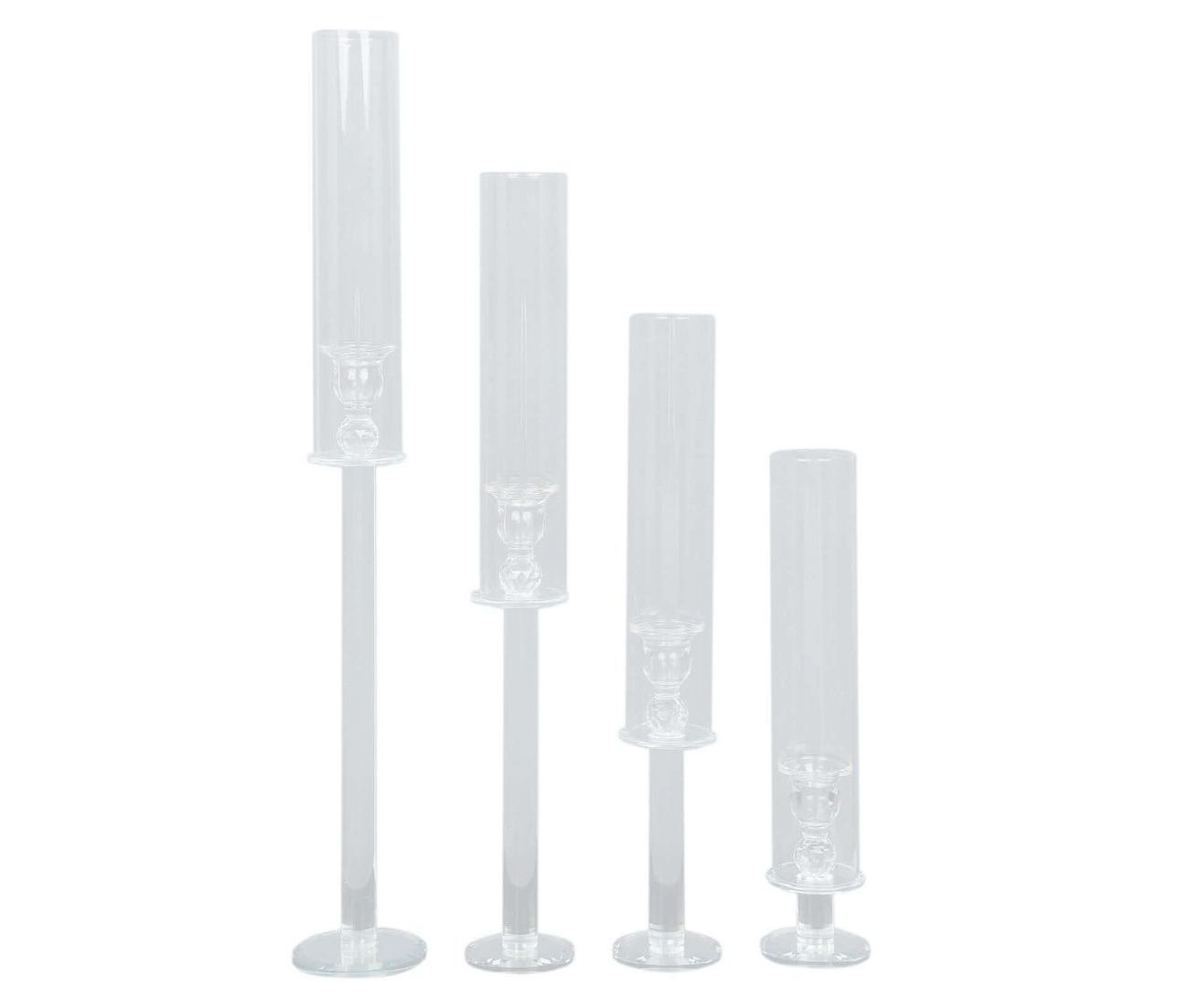 Wildly Custom Clear Crystal Glass Hurricane Taper Candle Holders With Tall Cylinder Chimney Tubes 14", 18", 22", 26"