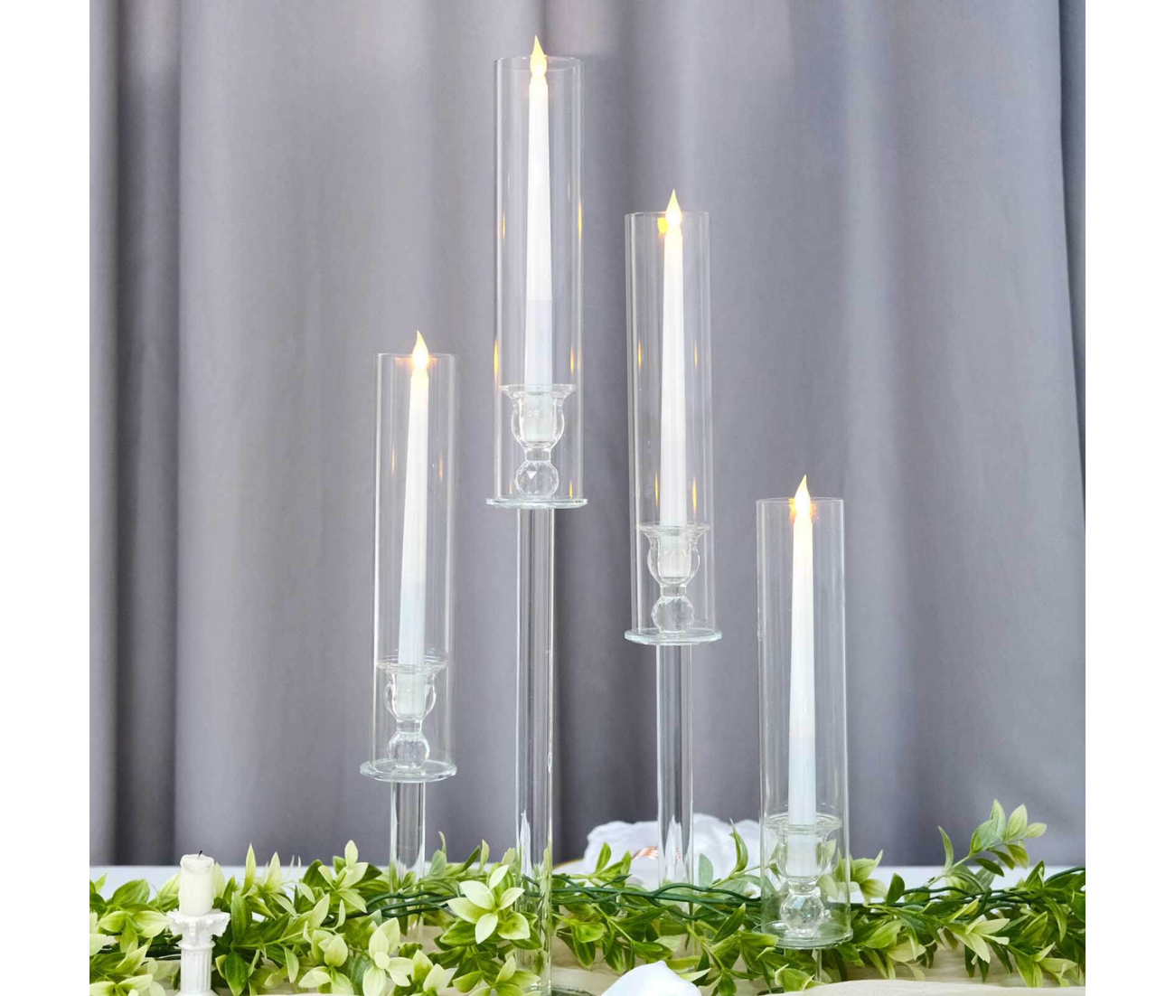 Clear Crystal Glass Hurricane Taper Candle Holders With Tall Cylinder Chimney Tubes 14", 18", 22", 26"