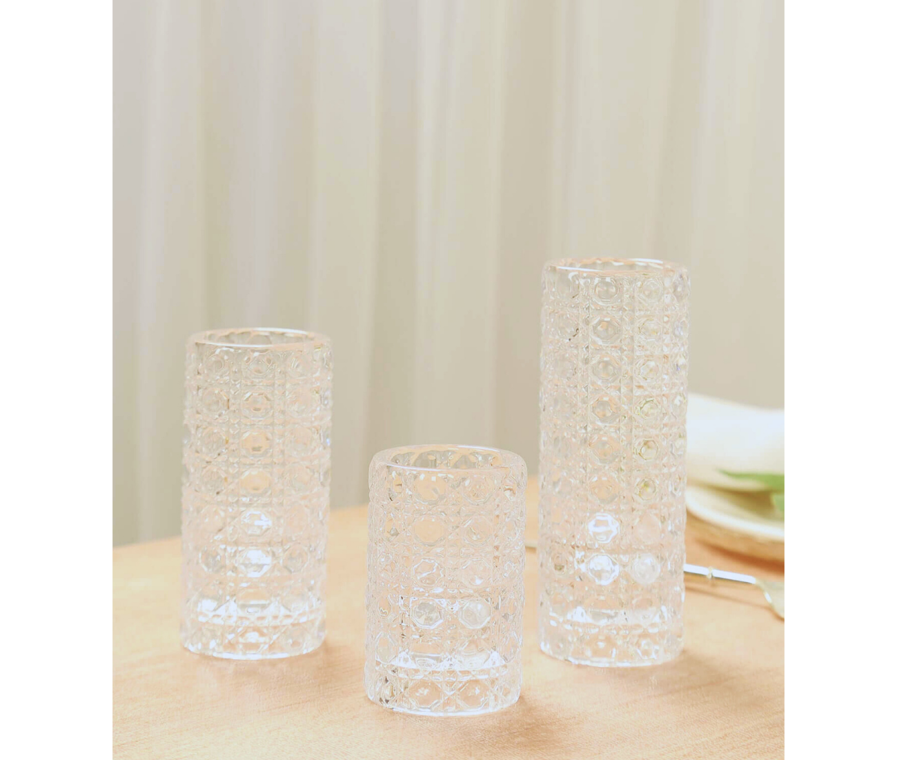 Wildly Custom Clear Glass Taper Candle Holders with Gemstone Pattern, Dual Sided Crystal Cylinder Tealight Candle Stick Stand - 3",4",5.5" 