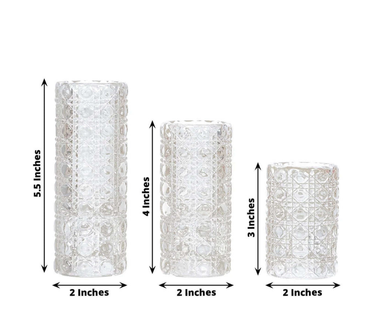 Wildly Custom Clear Glass Taper Candle Holders with Gemstone Pattern, Dual Sided Crystal Cylinder Tealight Candle Stick Stand - 3",4",5.5" sizes