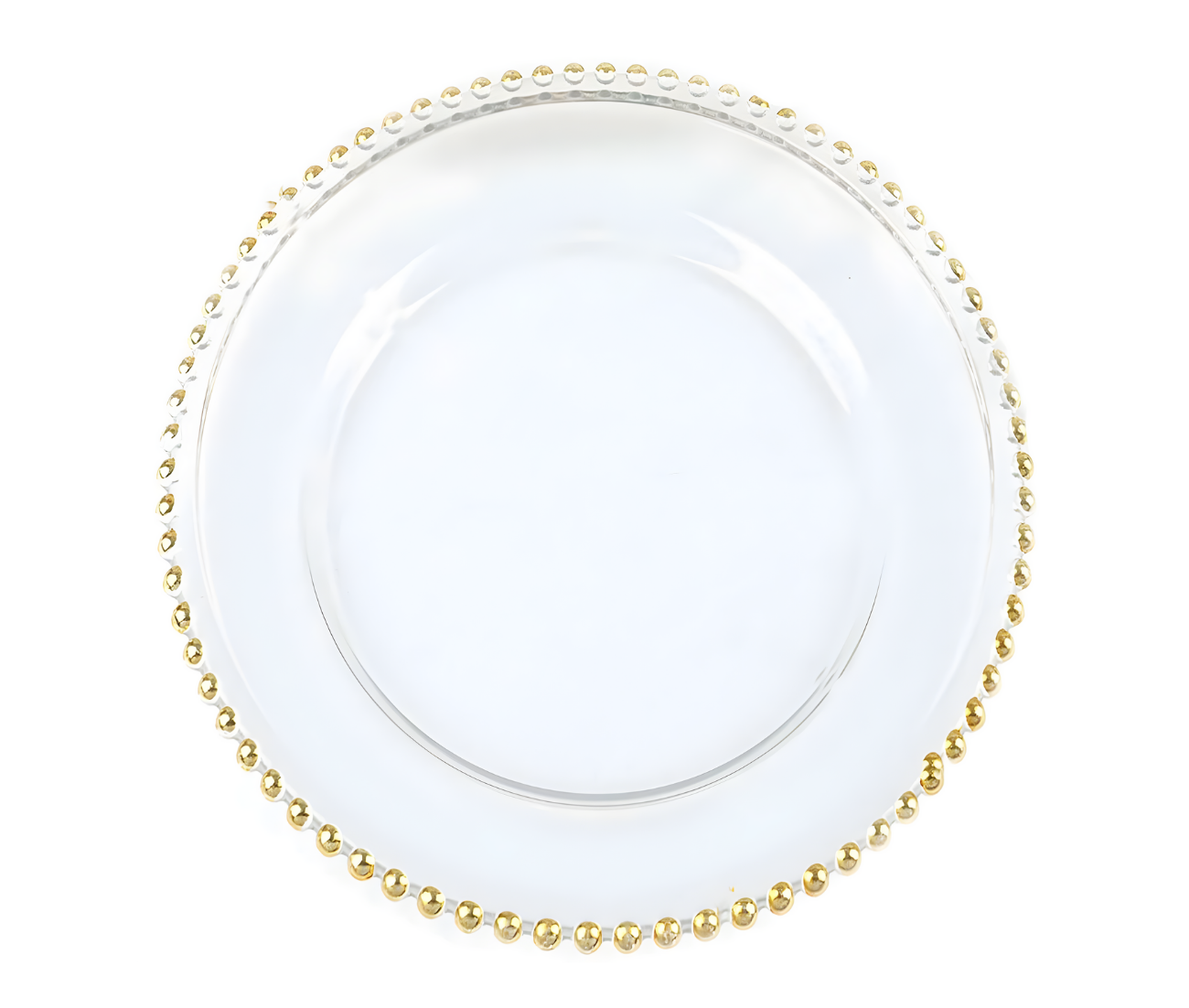 Gold Beaded Round Glass Charger Plates, Event Tabletop Decor 12"