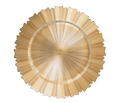 Acrylic Plastic Charger Plates 13" Round Metallic Gold with Sunray Scalloped Rim - Dinner Charger Tableware