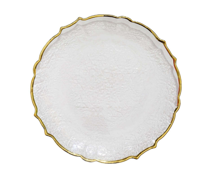 Gold Sunflower Scalloped Rim Clear Glass Charger Plates 13"