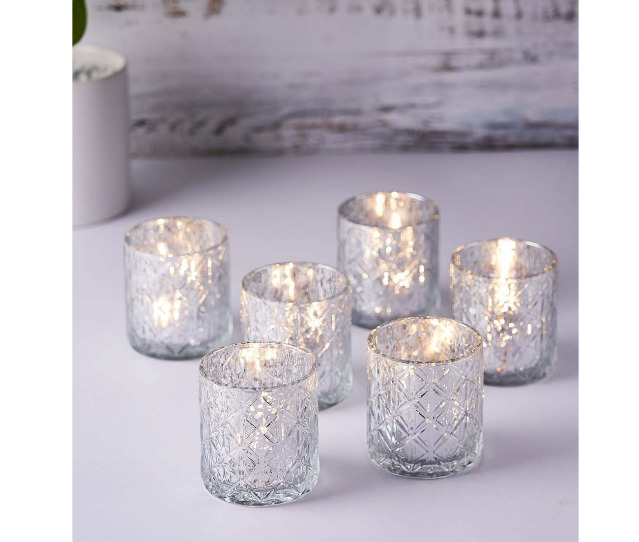 wildly custom Shiny Silver Mercury Glass Candle Holders, Votive Tealight Holders - Geometric Design 3"