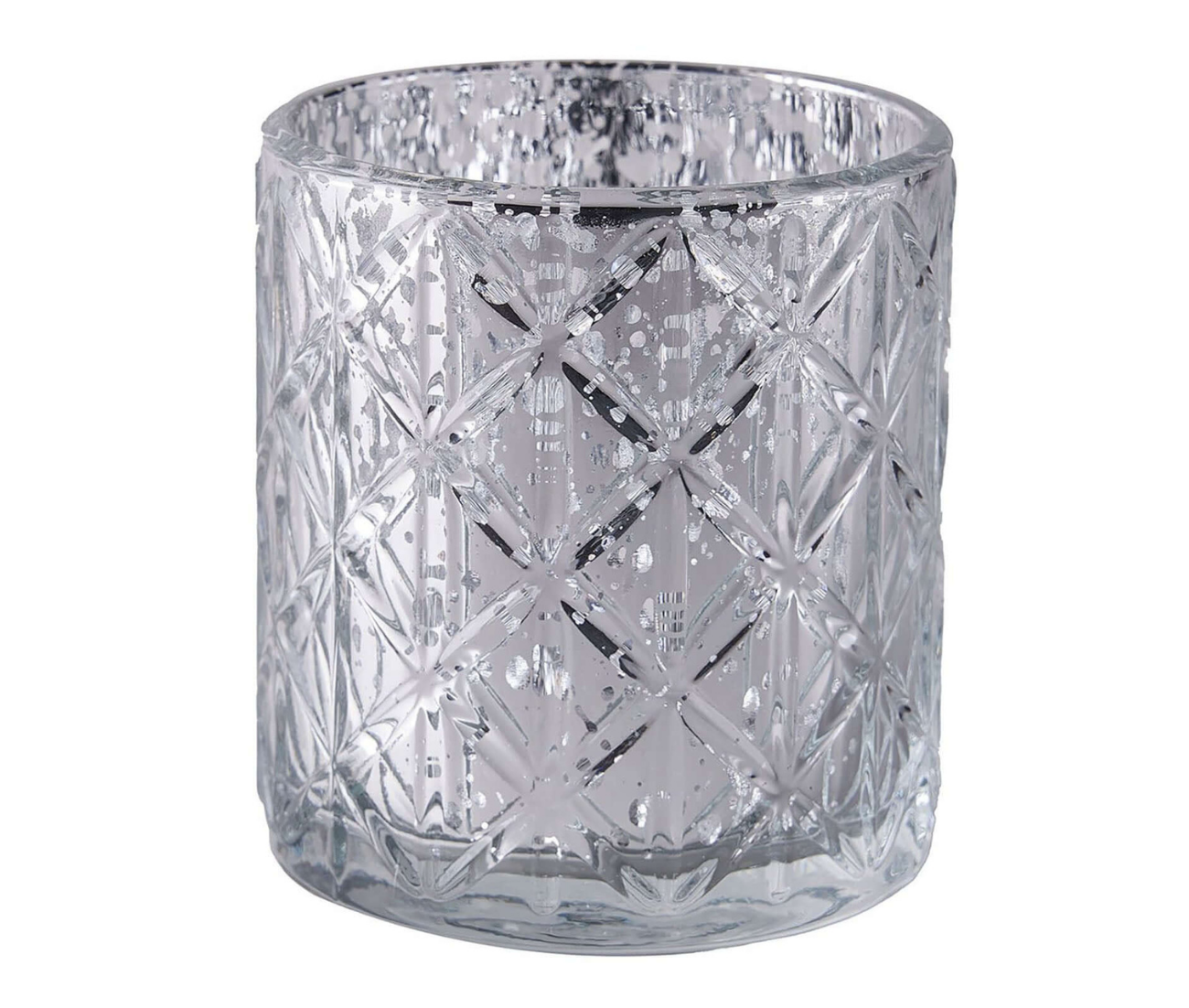 wildly custom Shiny Silver Mercury Glass Candle Holders, Votive Tealight Holders - Geometric Design 3"