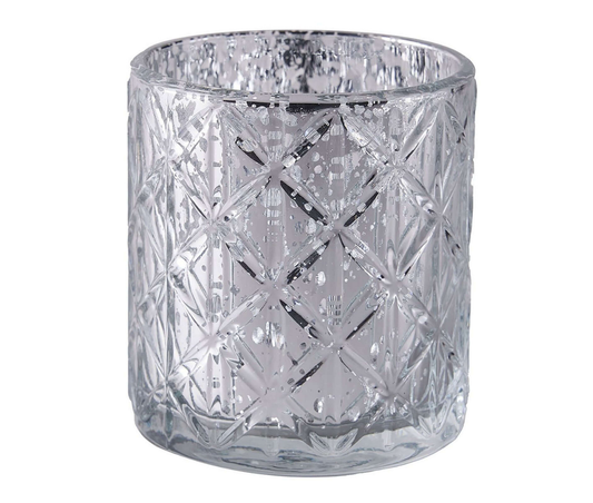 wildly custom Shiny Silver Mercury Glass Candle Holders, Votive Tealight Holders - Geometric Design 3"