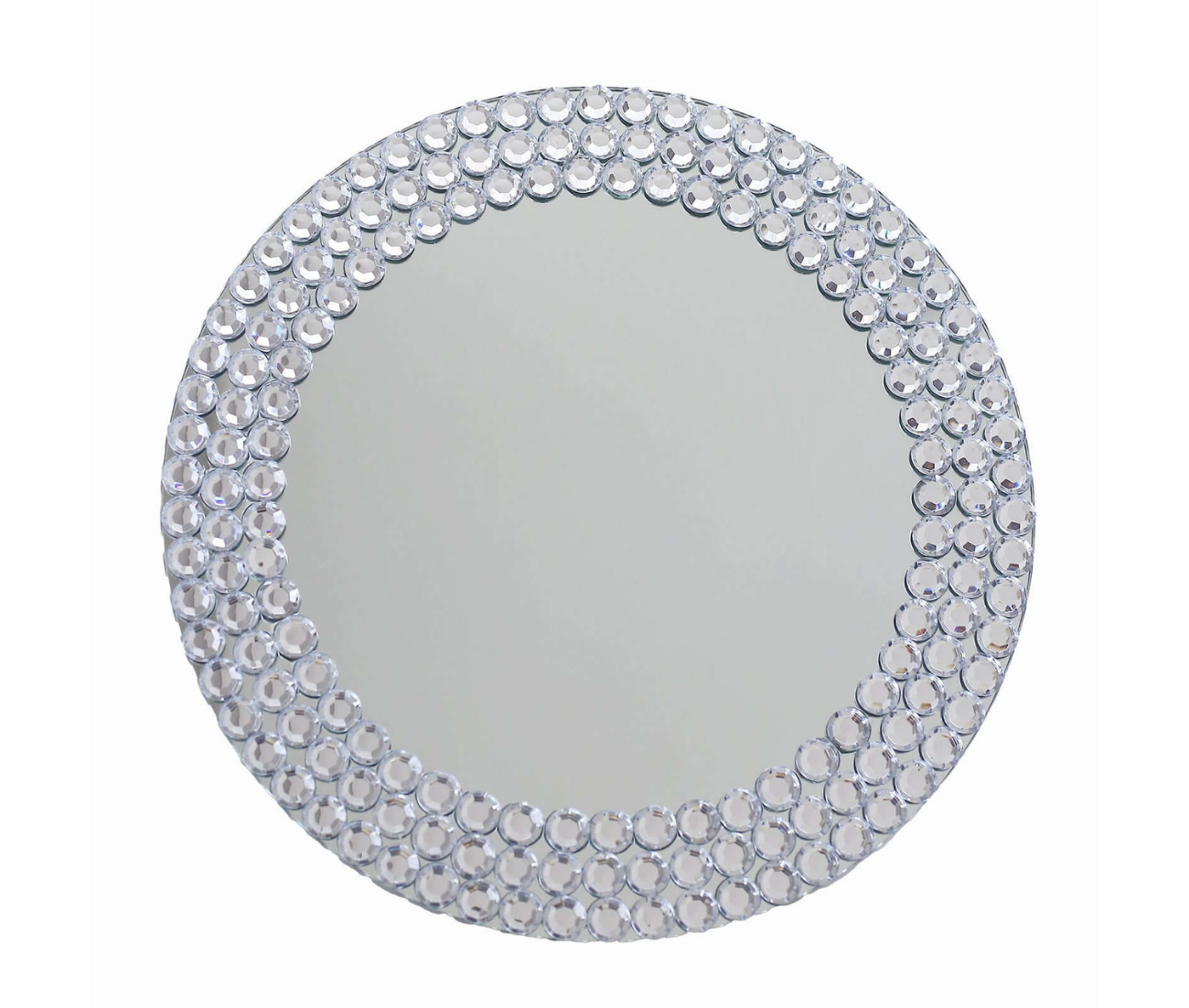 Wildly Custom Silver Mirror Glass Charger Plates with Diamond Beaded Rim 13" Round