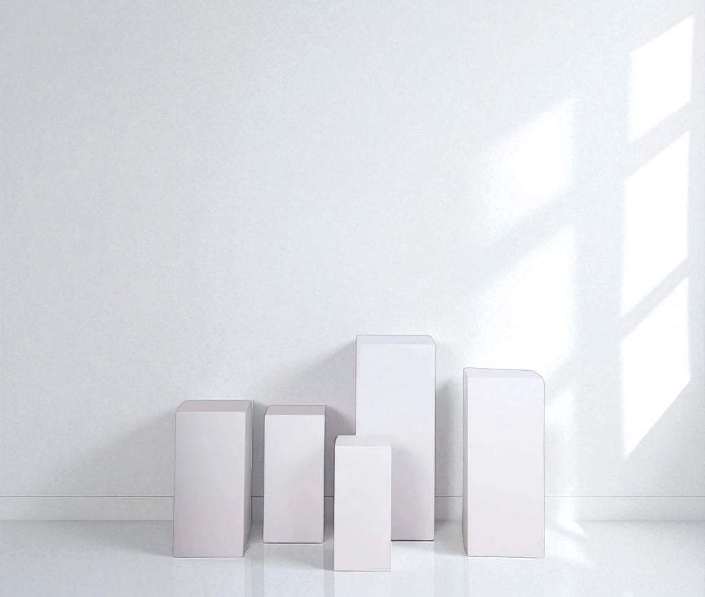 White Rectangular Pedestal Stands Set of 5 - Rental
