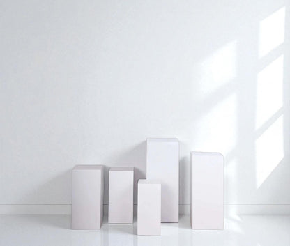 White Rectangular Pedestal Stands Set of 5 - Rental