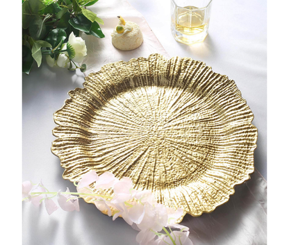 Acrylic Plastic Charger Plates 13" Round Gold Reef Design - Decorative Dinner Charger Tableware