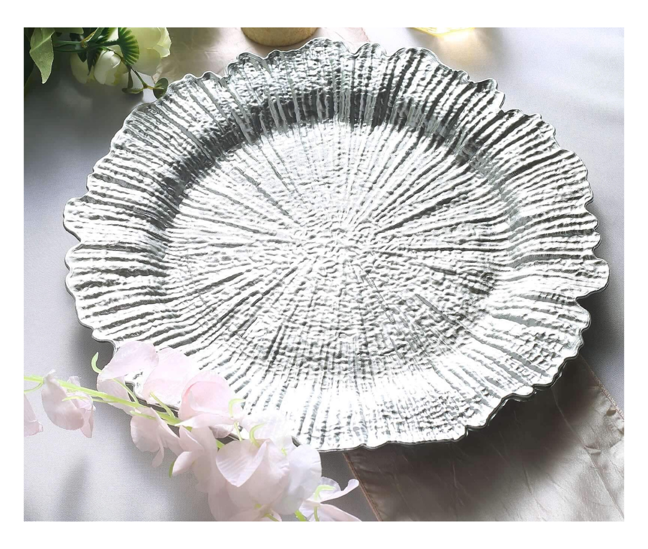 Acrylic Plastic Charger Plates 13" Round Silver Reef Design - Decorative Dinner Charger Tableware