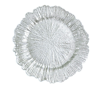 Acrylic Plastic Charger Plates 13" Round Silver Reef Design - Decorative Dinner Charger Tableware