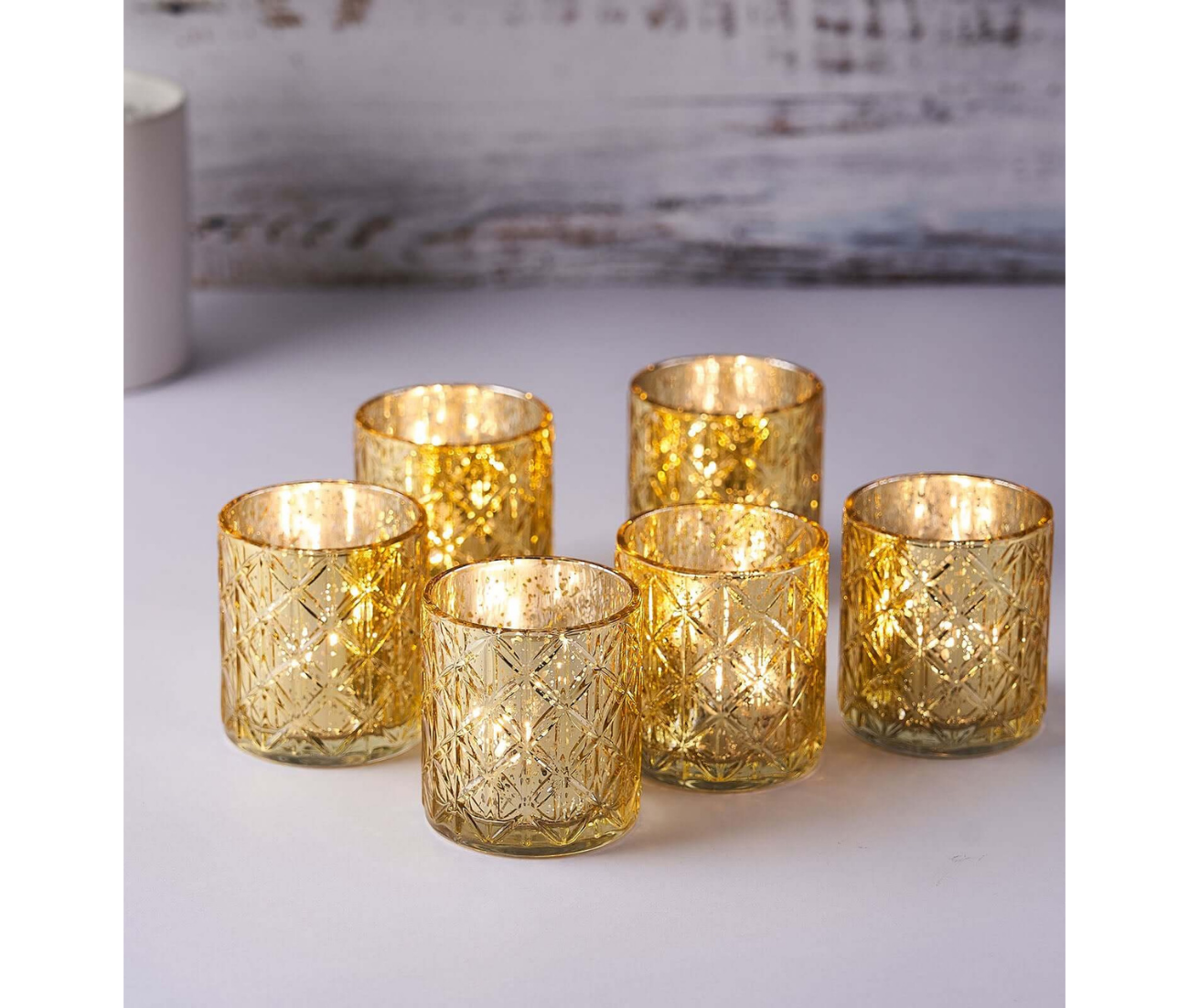 wildly custom Shiny gold Mercury Glass Candle Holders, Votive Tealight Holders - Geometric Design 3"