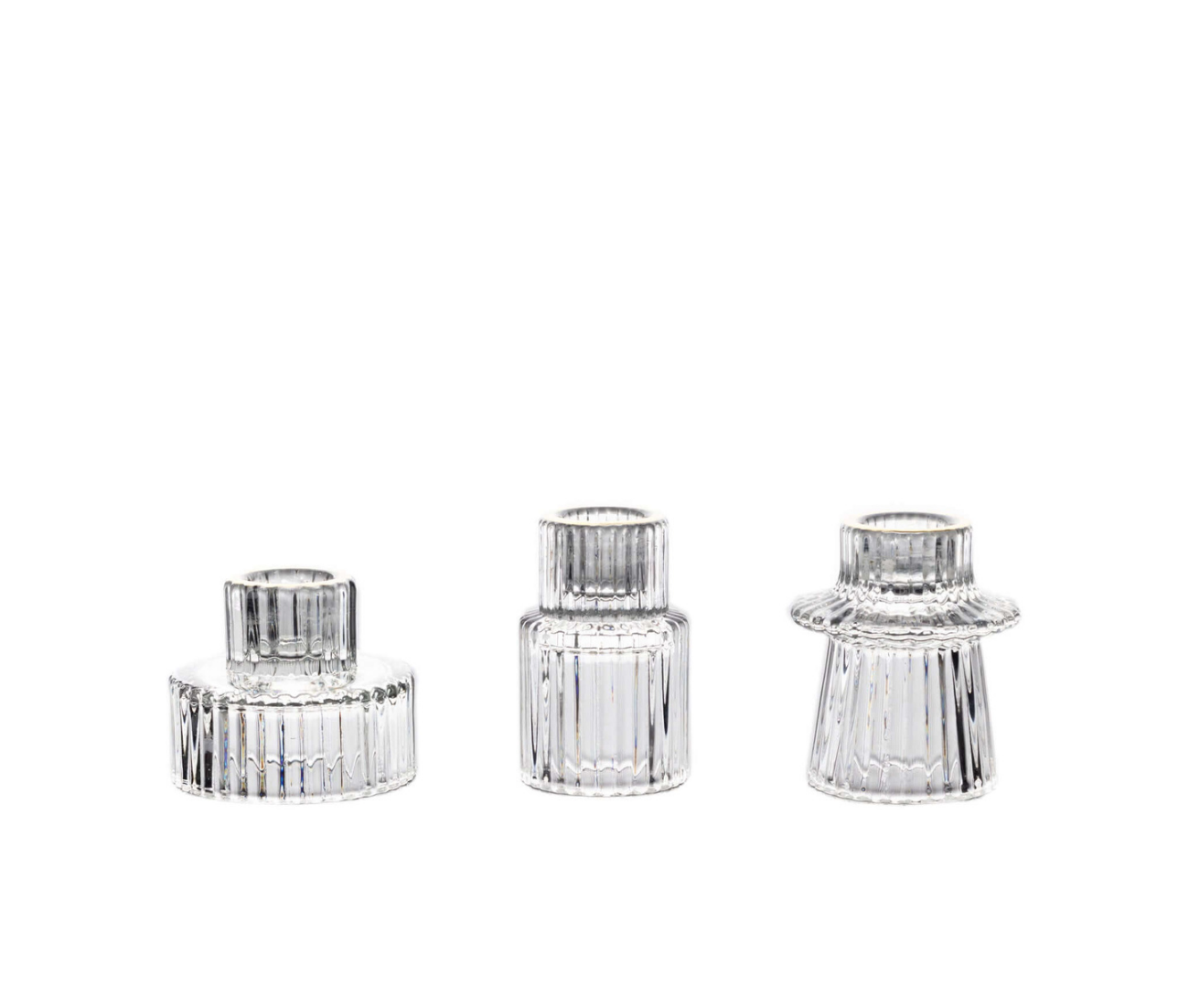 Wildly Custom Clear Ribbed Crystal Glass Taper Candle Holders With Gold Rim, Reversible Mini Votive Tealight Candle Stands 3"